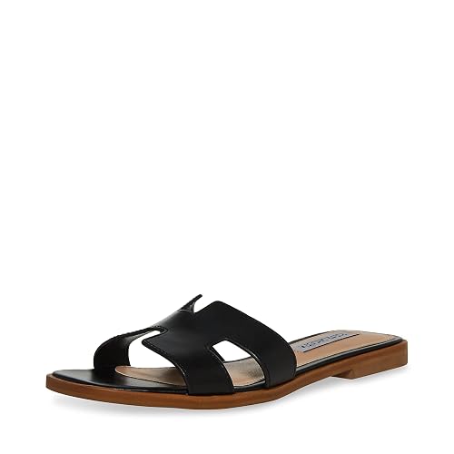 Steve Madden Hadyn Sandalias Negras de Cuero con Corte en la Correa y Plataforma Tacón Slip On Abiertas para Mujeres