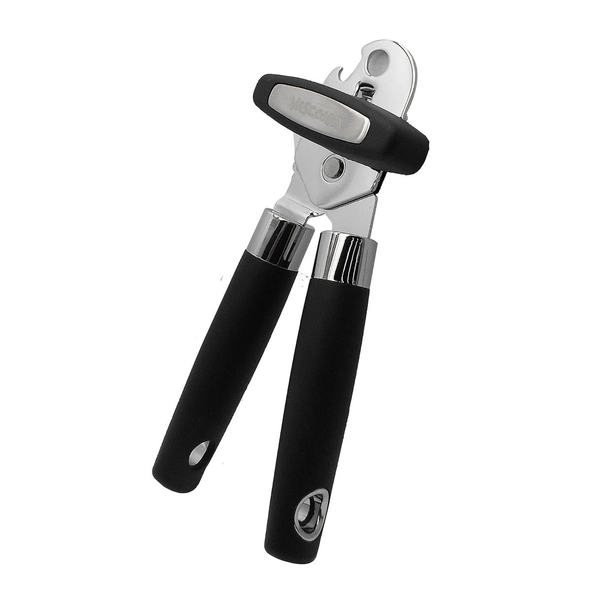 Exprimidor Grande de Limones Vasconia Básicos Color Negro, Hecho de Aluminio Anodizado de Gran Resistencia + 4029734 Abrelatas de acero inoxidable con mango en tpr e inserto metalico