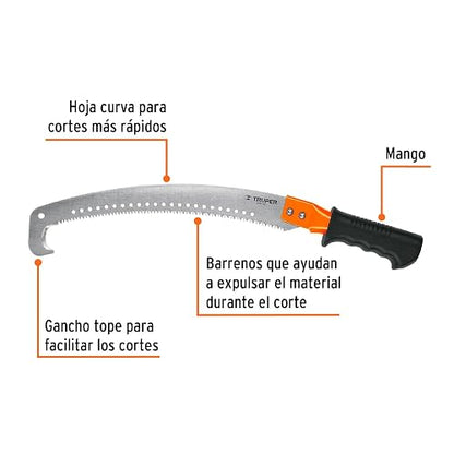 Truper STP-16X, Serrucho de poda 16", con gancho, 5 DPP