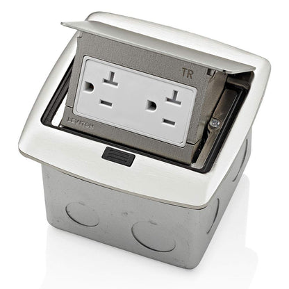 Leviton PFTR2-0BN Caja Desplegable para Piso con Receptáculo Dúplex, color Niquel