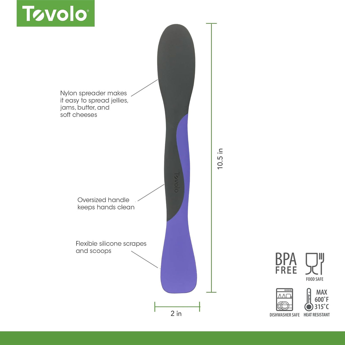 Tovolo - Herramienta de cuchara y esparcir para preparar comidas de cocina, rebanar, esparcir y raspar, muy peri y carbón, grande, bígaro