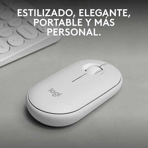 Logitech Pebble Mouse 2 M350s, estilizado Mouse inalámbrico Bluetooth, Ligero, Personalizable, clicks discretos, Easy-Switch, Windows, macOS, iPadOS, Android, ChromeOS - Blanco