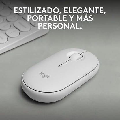 Logitech Pebble Mouse 2 M350s, estilizado Mouse inalámbrico Bluetooth, Ligero, Personalizable, clicks discretos, Easy-Switch, Windows, macOS, iPadOS, Android, ChromeOS - Blanco