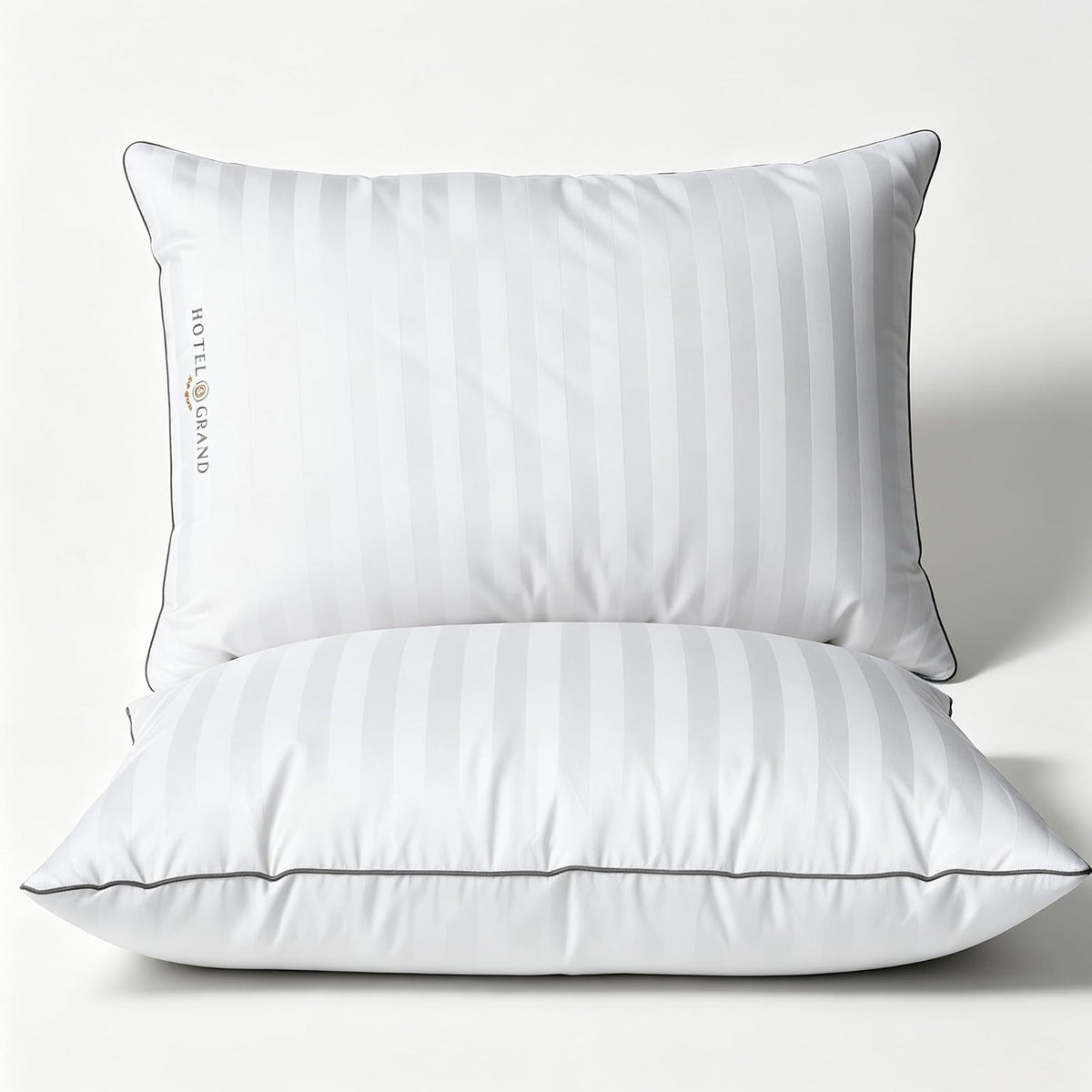 Hotel Grand Softy-Around - Juego de 2 Almohadas de Plumas de Plumas tamaño King, Tiras Blancas, 100% algodón, para Todas Las Posiciones, 36 x 20 Pulgadas, 2 Paquetes