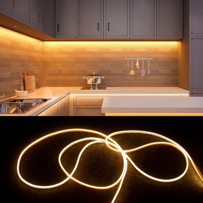 DOSYU Tira Neón Flex LED, 12V 16.4ft/5m Impermeable Flexible Cortable DIY 2835 Luces Led IP65 Decorativa para TV, Cuarto,Halloween, Fiesta de Navidad, con Adaptador(Blanco cálido)