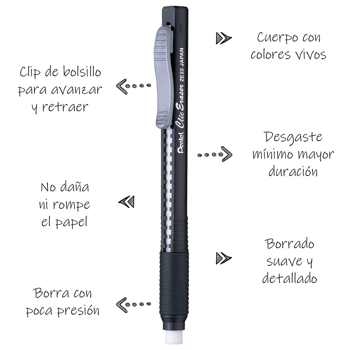 Pentel ZE21BPZ-4 Clic Erasers, Black Barrel