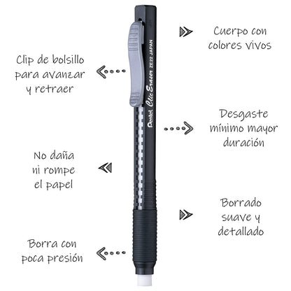 Pentel ZE21BPZ-4 Clic Erasers, Black Barrel