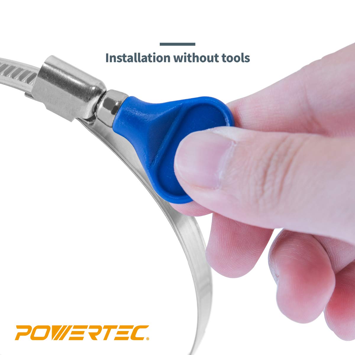 POWERTEC 70260 Abrazadera de manguera para llave de 4 pulgadas, llave de tornillo de pulgar ajustable de acero inoxidable para colectores de polvo y ventilación de secadora, paquete de 10