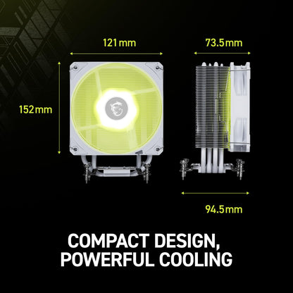 Sisipador CPU MSI MAG COREFROZR AA13 WHITE - Enfriador de Aire para CPU AIO ARGB - Compatible con LGA 1700/1851 / AM5/AM4 - Ventilador ARGB PWM de 120 mm, Color Blanco