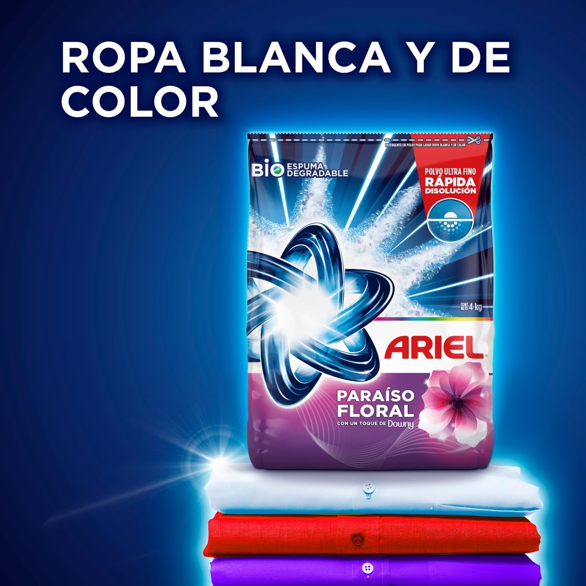 Ariel Paraíso Floral Detergente en Polvo, Jabón en Polvo para Ropa 4kg