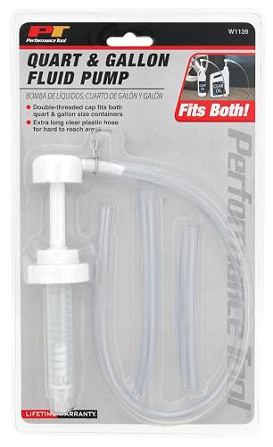 Performance Tool W1139 Bomba de fluido de cuarto de galón/galón y manguera para aceites y mantenimiento de vehículos