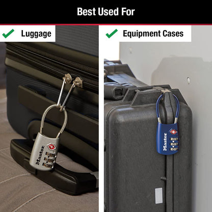 Master Lock Blue Set Your Own Combination TSA Approved Lock, candado con cierre de viaje perfecto para maletas, bolsos o mochilas, 4 unidades, 4688BLUEC4
