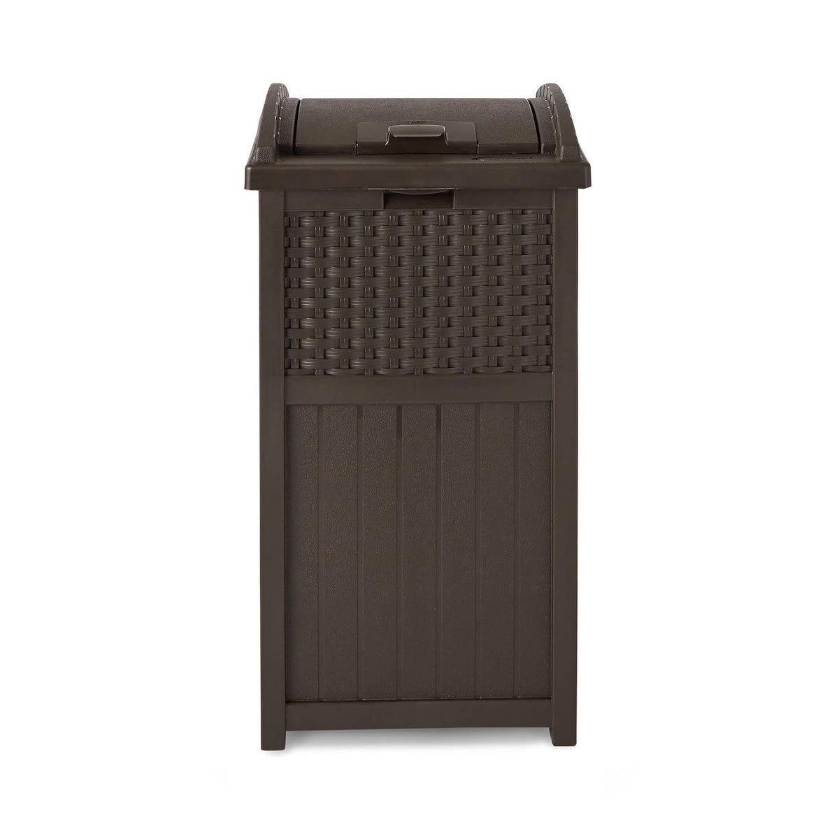 Suncast - Escondite de Basura Comercial para Exteriores de 33 galones con Tapa para Bolsas de Basura de 30 a 33 galones para cochera, Patio Trasero o jardín, café