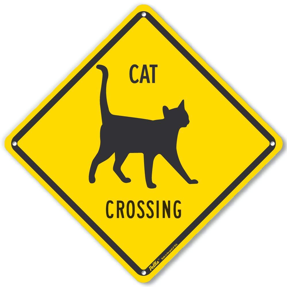 PetKa Signs and Graphics PKAC-0153-NA_10x10 "Cat Crossing" Aluminum Sign, 10" x 10", Black Text with Yellow