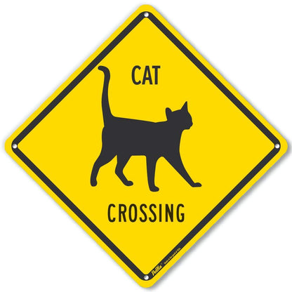 PetKa Signs and Graphics PKAC-0153-NA_10x10 "Cat Crossing" Aluminum Sign, 10" x 10", Black Text with Yellow