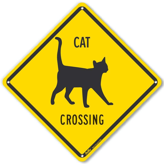 PetKa Signs and Graphics PKAC-0153-NA_10x10 "Cat Crossing" Aluminum Sign, 10" x 10", Black Text with Yellow