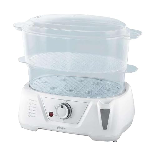 Oster® Vaporera de Alimentos, con 2 bandejas plegables, y Temporizador, Blanca
