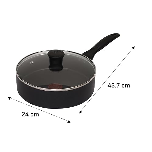 T-fal Cacerola con Tapa 24 cm Everyday, con Antiadherente resistente Titanium, Limpieza Fácil, Libre de PFOA, con Termo Señal para una cocción optima, B4693284EVE