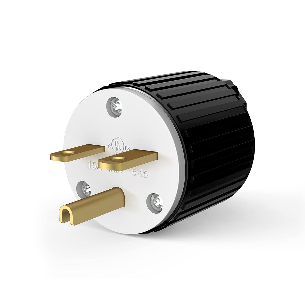 ENERLITES NEMA 6-15P Plug, 15A 250V, negro | Conexión a tierra de 2 polos y 3 cables, grado industrial, certificación UL