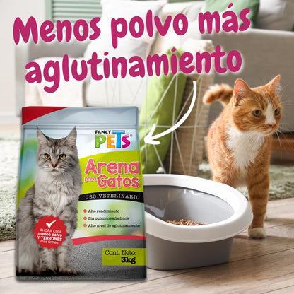 Fancy Pets Kit para Gato, Arenero 43x31x10 cm, Arena 3 kg, Pala y Neutralizador de Olores 250 ml — Kit para Higiene de Gatos