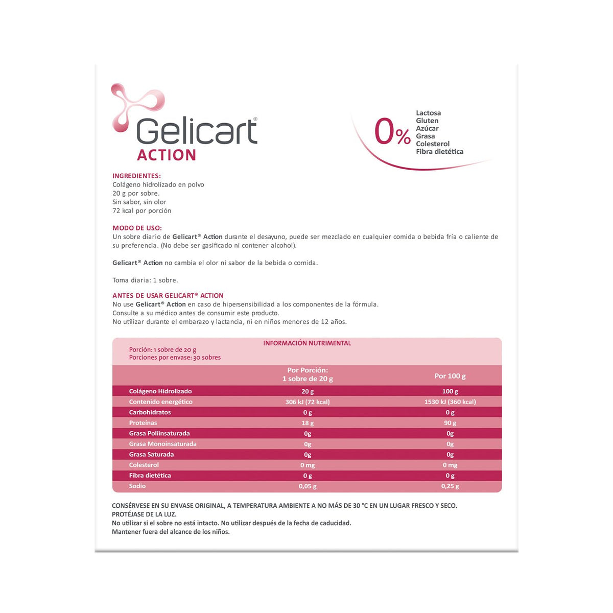 Gelicart Action colágeno hidrolizado suplemento alimenticio, 90 Sobres 20g.