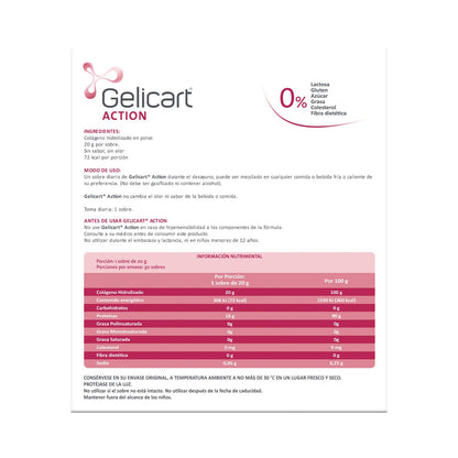 Gelicart Action colágeno hidrolizado suplemento alimenticio, 90 Sobres 20g.