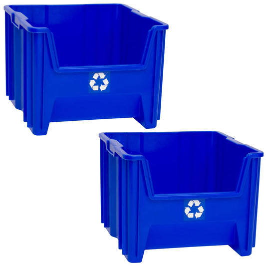 ReadySpace Paquete de 2 contenedores de plástico apilables con parte delantera abierta de alta resistencia, 12 galones, azul (13018BLUERS)
