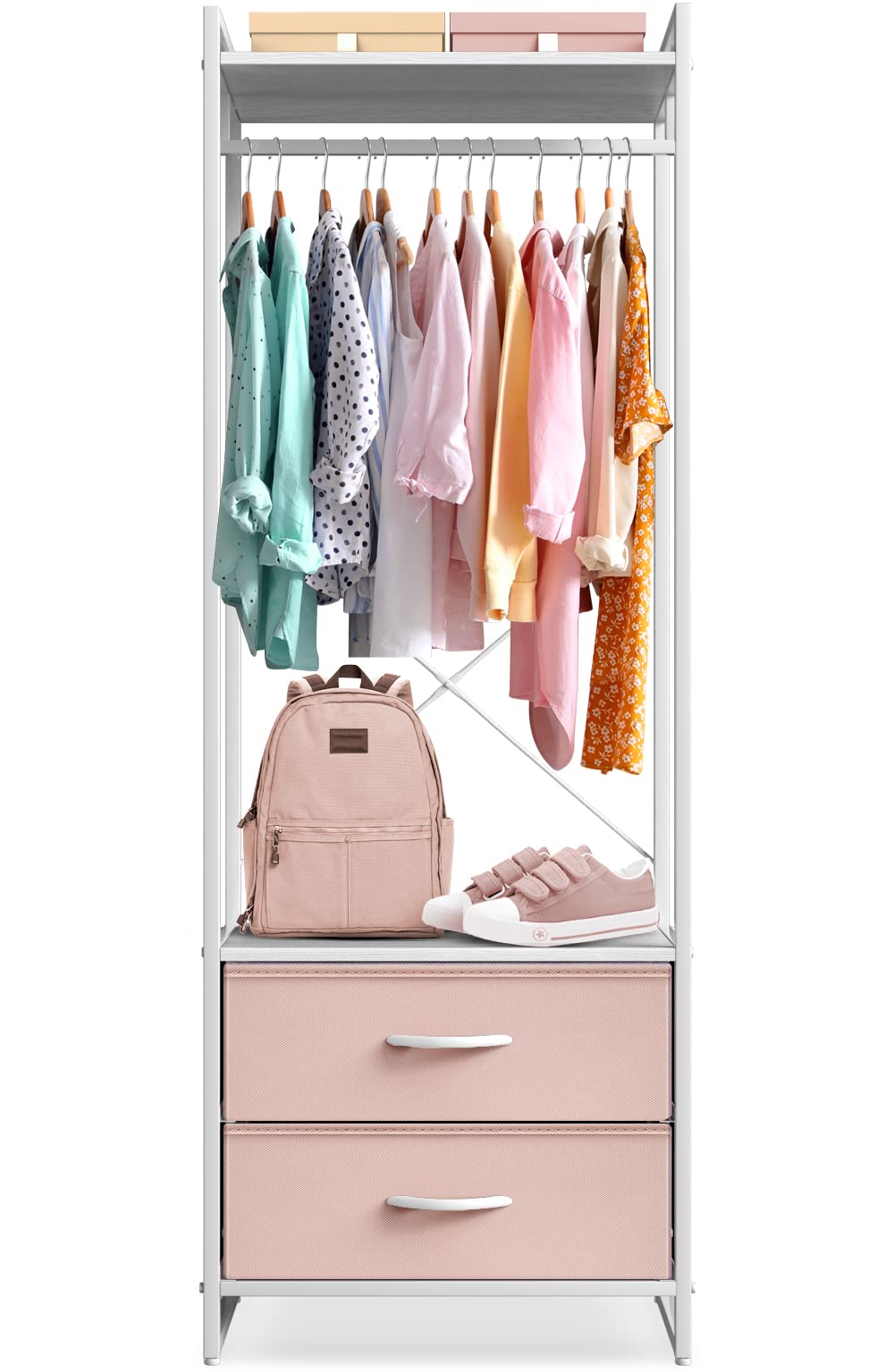 Sorbus Premium Cothing Rack with Drawers - Heavy Duty Wardrobe Closet with Metal Frame & Wooden Top - 70Inch Tall Garment Rack- Lightweight Freestanding Coat Closet - Multipurpose for Hallway, Bedroom
