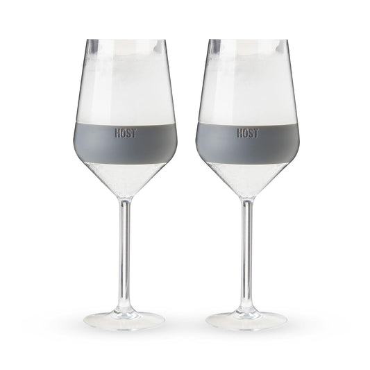 Host Wine Freeze - Copas de vino de doble pared para congelador con gel de refrigeración activo y agarre de silicona aislado, vasos de plástico de 6.5 onzas, color gris, juego de 2