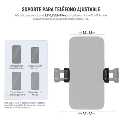 Neewer - Trípode para iPhone con Adaptador de Montaje de cámara de acción y Soporte para teléfono, Mini cámara Flexible para trípode Compatible con GoPro Samsung DSLR cámara Web para Vlog, grabación