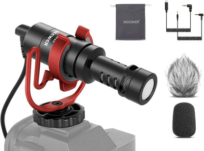 NEEWER Enchufar & Usar Vlog Micrófono, 20-20KHz Supercardioide Mini Mic con 3,5mm TRS, Cable USB C OTG, Montaje Antichoque, Parabrisas Compatible con iPhone 16 15 14 Samsung S24 Android Tablet, VM10