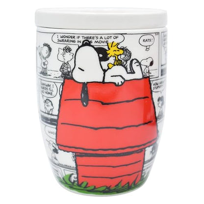 Fun Kids 1754-35 Taza para Café de Porcelana con Tapa Protectora, Diseño Snoopy Peanuts, Tarro para Bebidas Calientes Colección Snoopy Tira Cómica, 354 mililitros con Caja de Regalo