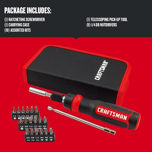 CRAFTSMAN - Destornillador de carraca, juego multibits, 26 piezas (CMHT68001)
