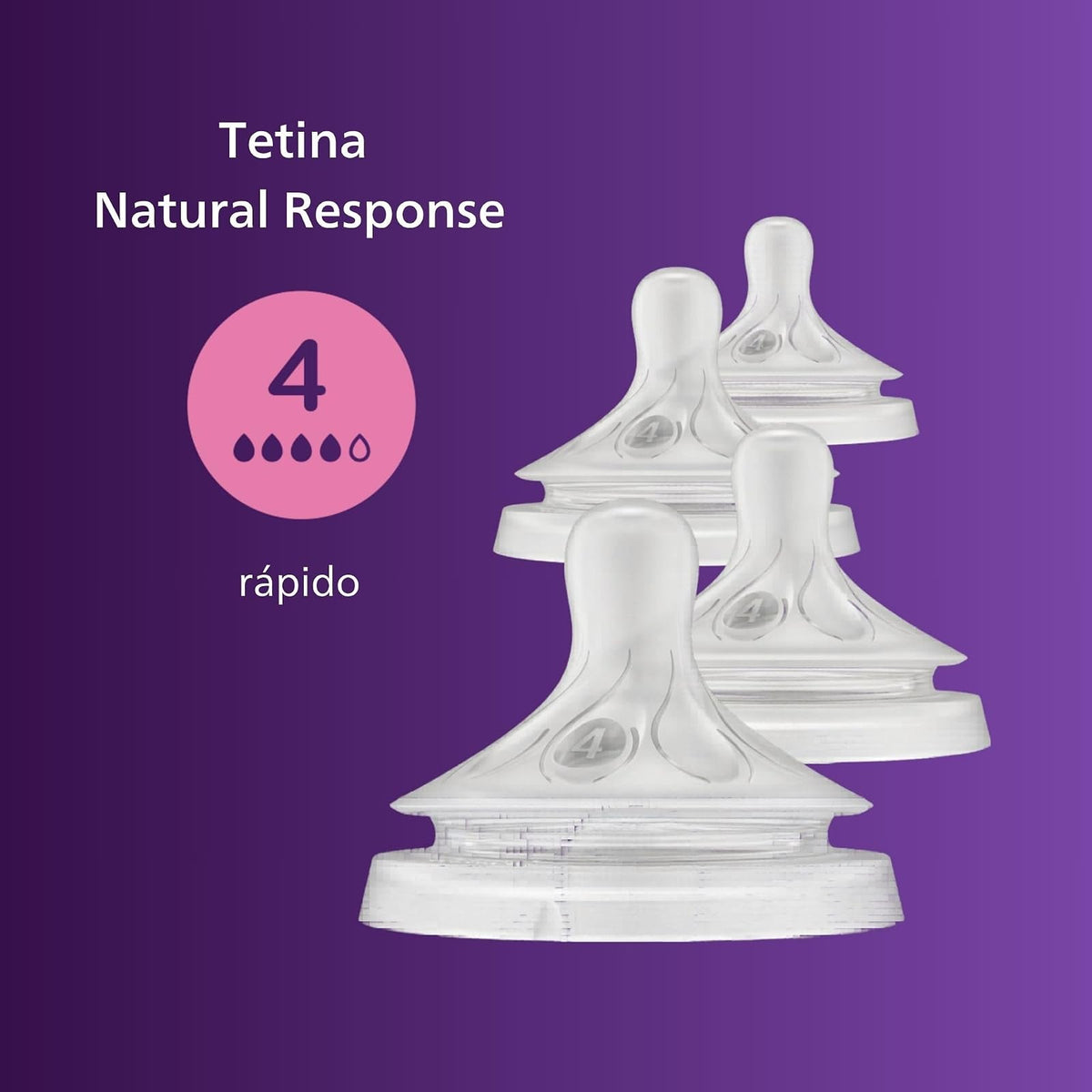 Philips Avent Tetina Natural Response Flujo 4 - Rápido | Facilita combinar pecho y biberón | Solo libera leche cuando succiona | Antigoteo y válvula anticólicos | 4 pz | SCY964/44