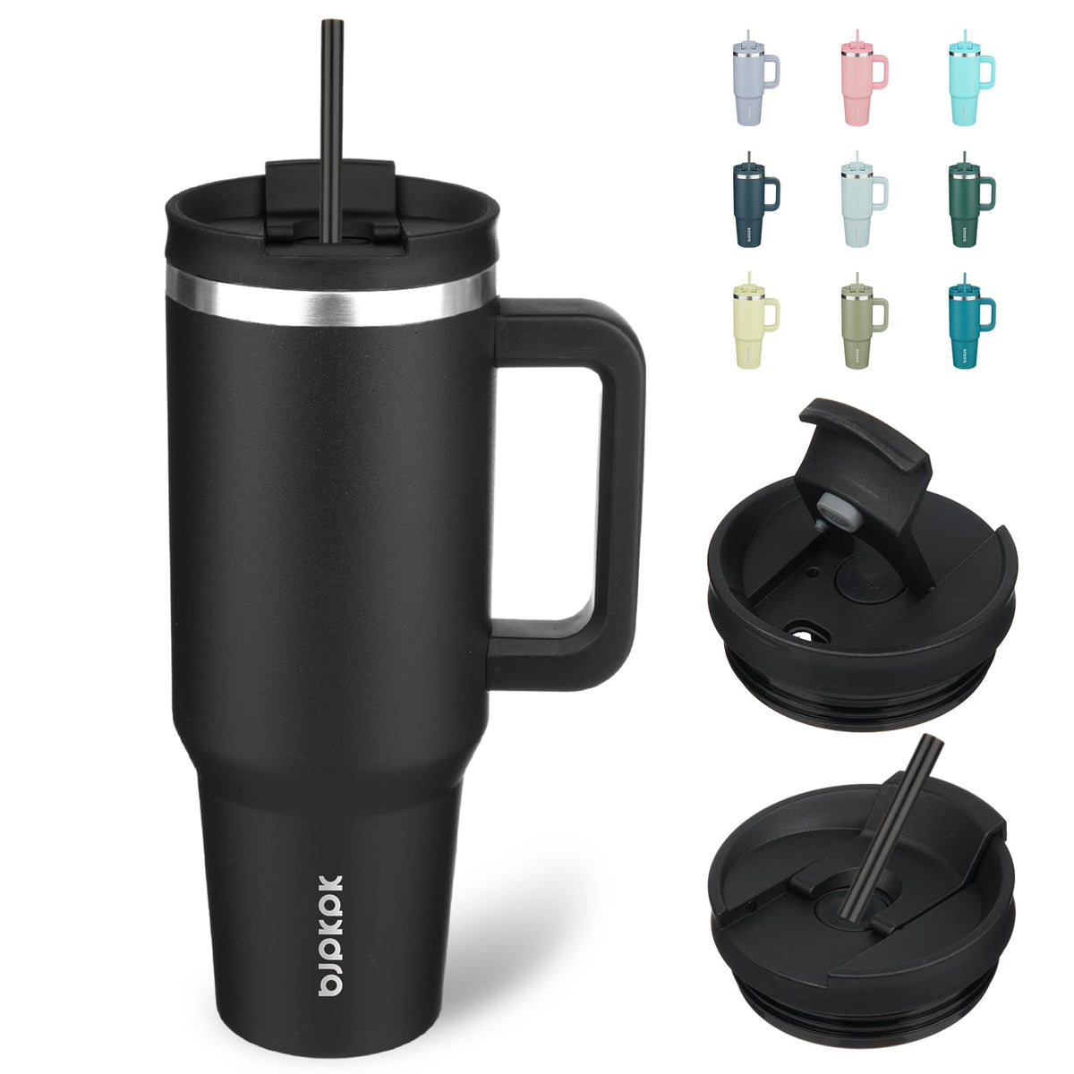 BJPKPK - Vaso aislado de 1,134 g con mango y popote, acero inoxidable | Aislamiento al aspiradora de doble pared, a prueba de fugas, última intervensión de BPA, apto para lavaplatos