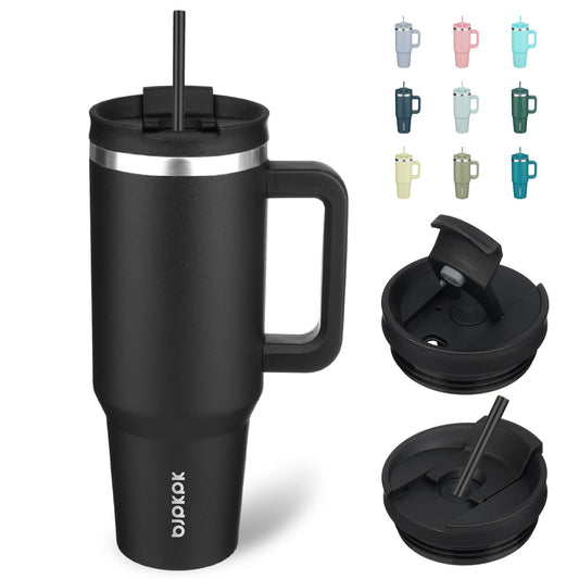BJPKPK - Vaso aislado de 1,134 g con mango y popote, acero inoxidable | Aislamiento al aspiradora de doble pared, a prueba de fugas, última intervensión de BPA, apto para lavaplatos