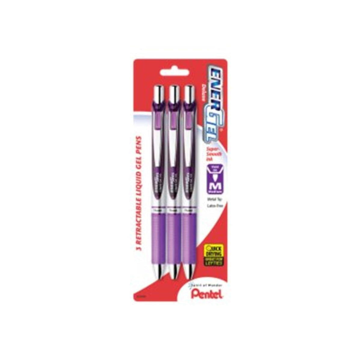 Pentel® EnerGel® Deluxe RTX - Bolígrafos de gel, punta media, 0,7 mm, barriles surtidos, tinta violeta, paquete de 3
