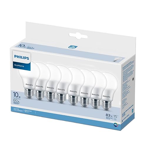Philips LED EcoHome Paquete de 8 Focos 10W Luz Fría, Ahorro de Energía, Iluminación Potente para el Hogar, Encendido Instantáneo, Larga Duración, Uso Diario en Diferentes Espacios