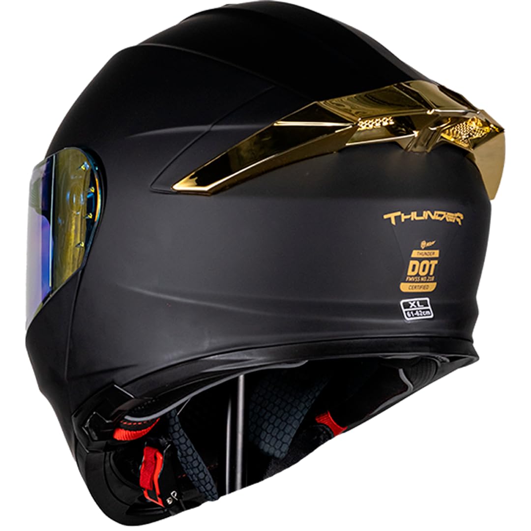 KOV Casco Thunder ABATIBLE Negro Dorado para Moto Mica Dorada Certificado Dot