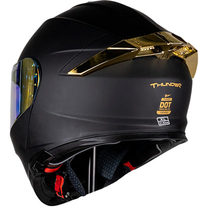 KOV Casco Thunder ABATIBLE Negro Dorado para Moto Mica Dorada Certificado Dot