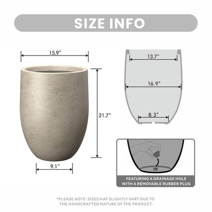 Kante - Maceta de hormigón Alto, 21.7 Pulgadas de Altura, Gran Maceta para Interiores y Exteriores, con Agujero de Drenaje para Patio, jardín, hogar, decoración Moderna para Flores y árboles