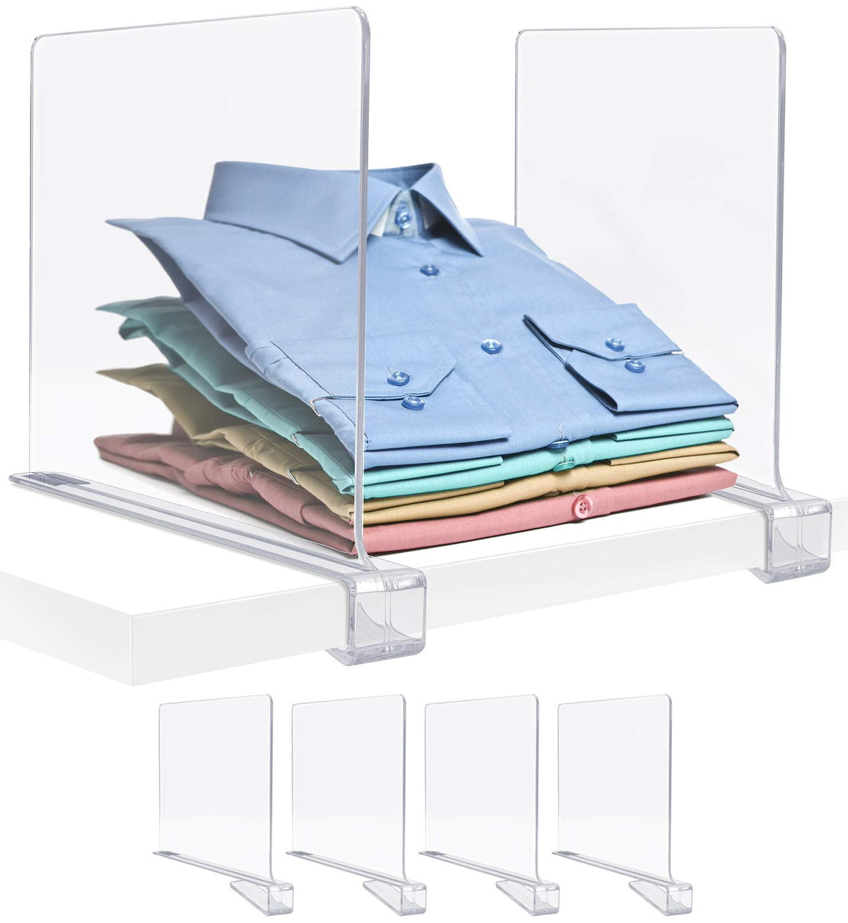Sorbus 4 separadores de estantes acrílicos para estantes, gran organizador para ropa, ropa de cama, separadores de bolsos, versátiles para armarios, armarios de cocina, dormitorio (paquete de 4) - Paquete de 4