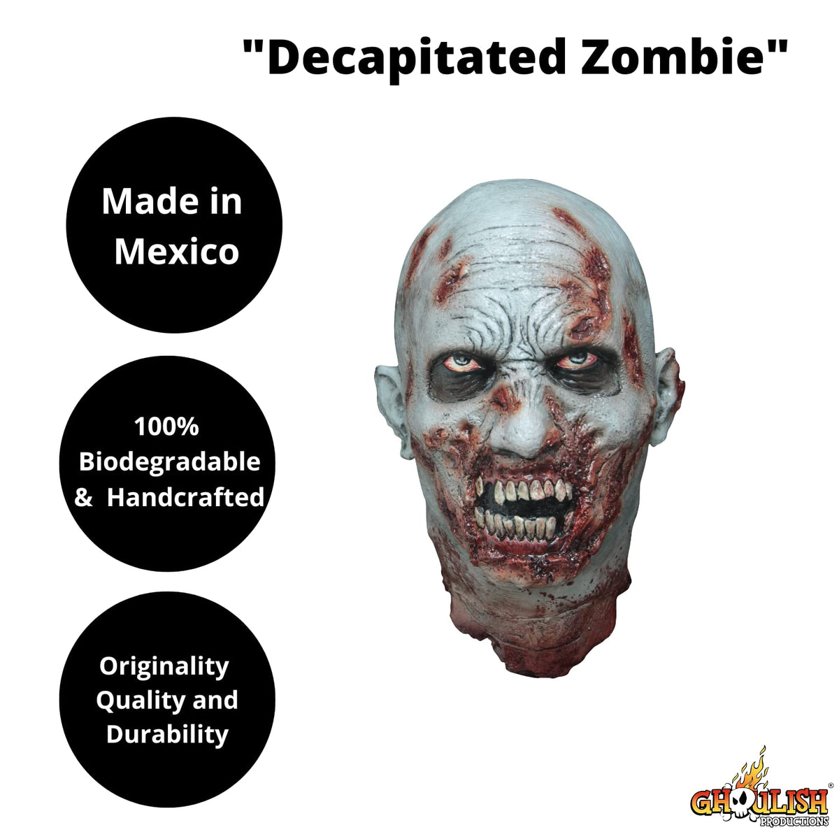 Decapitated Zombie, Decorativo de Zombie Decapitado, Adorno de Muerto Vivo Ideal para Halloween y Día de Muertos.