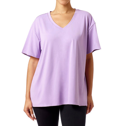 HUE - Playera de Manga Corta para Mujer, Cuello en V, Casual, Holgada, básica, Tallas Grandes