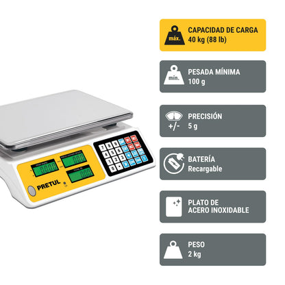 Truper BASE-40P, Báscula electrónica multifunciones, capacidad 40 kg