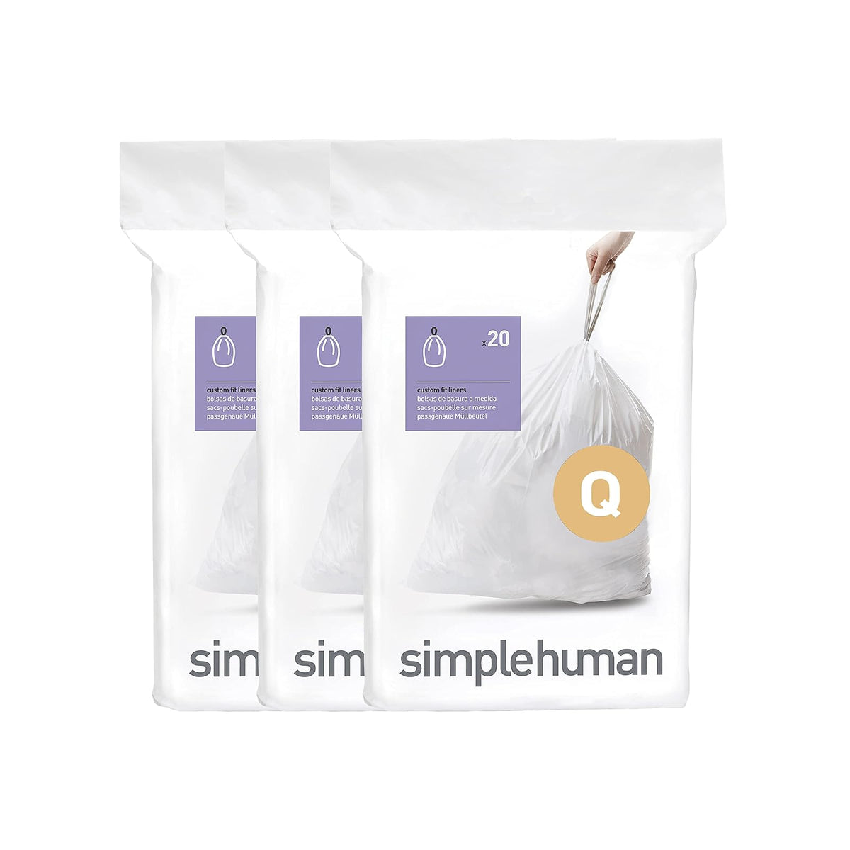 simplehuman Bolsas de Basura a la Medida Paquete de 60 - 60 bolsas - código Q
