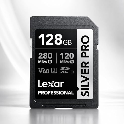 Tarjeta Lexar Profesional 128GB Silver Pro SDXC UHS-II Clase 10, U3, V60, Silver Pro (Lectura hasta 280MB/s Read, Escritura hasta 120MB/s)