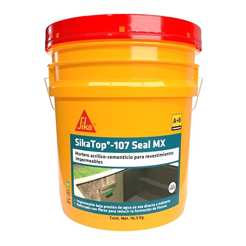 Sika - Mortero Cementicio para Impermeabilización Gris - SikaTop 107 Seal MX - Para Impermeabilizar Albercas, Tanques de Agua y Fachadas - Uso Interior y Exterior - Fácil de Aplicar - Cubeta 16.3 Kg