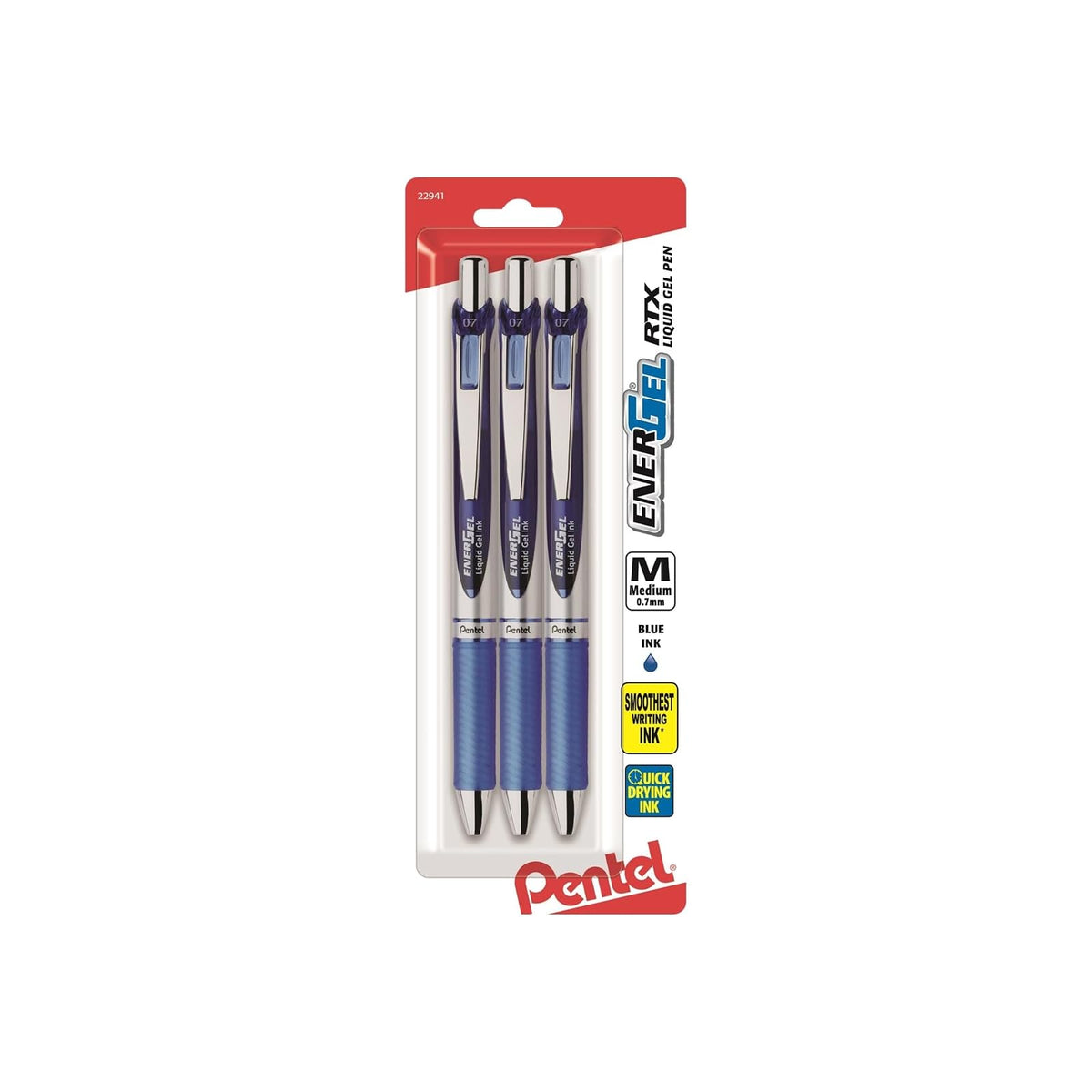 Pentel EnerGel Deluxe RTX Gel Ink Pens, 0.7 Millimeter Metal Tip, Blue Ink, 3-Pack (BL77BP3C)