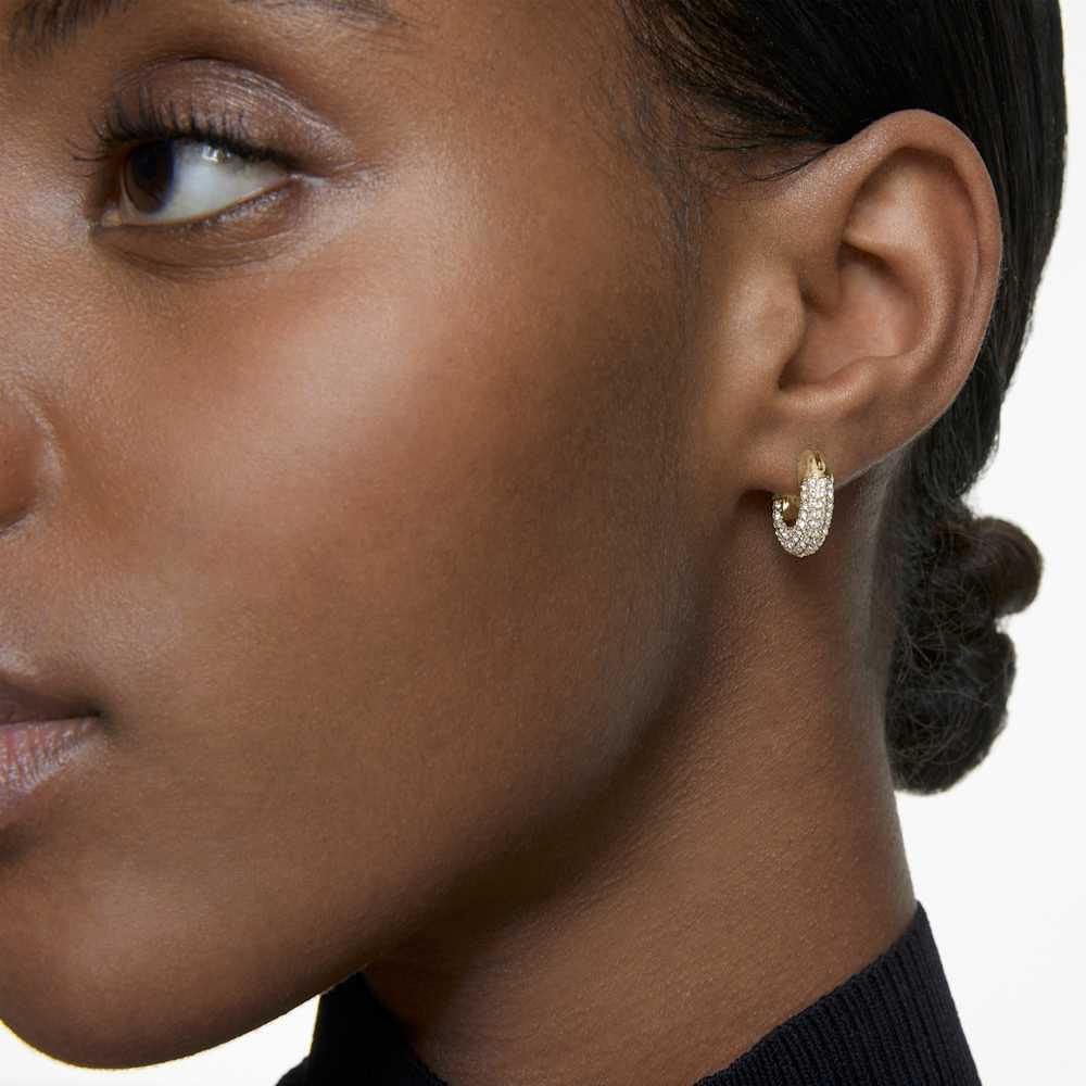 Swarovski Aretes de aro Dextera, Pequeños, Blancos, Baño tono oro